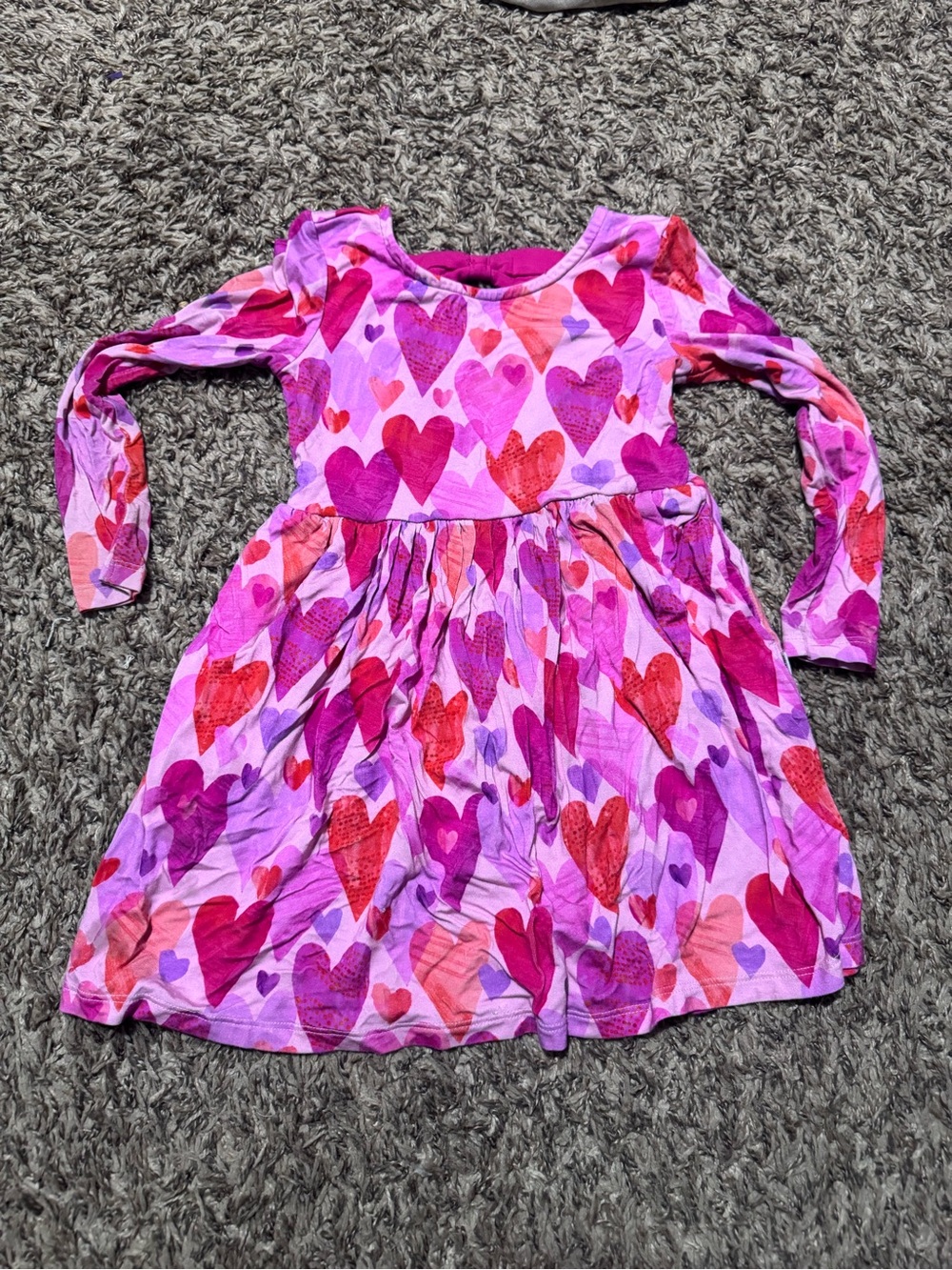 Little Sleepies Pink & Purple Heart-Print Long Sleeve Dress